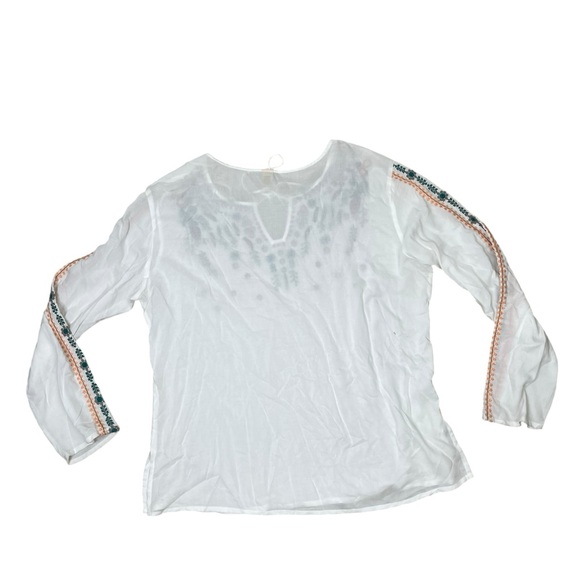 Raj Womens Blouse Embroidered Bohemian Tasseled Long Sleeve Top XL White Floral - Picture 2 of 10
